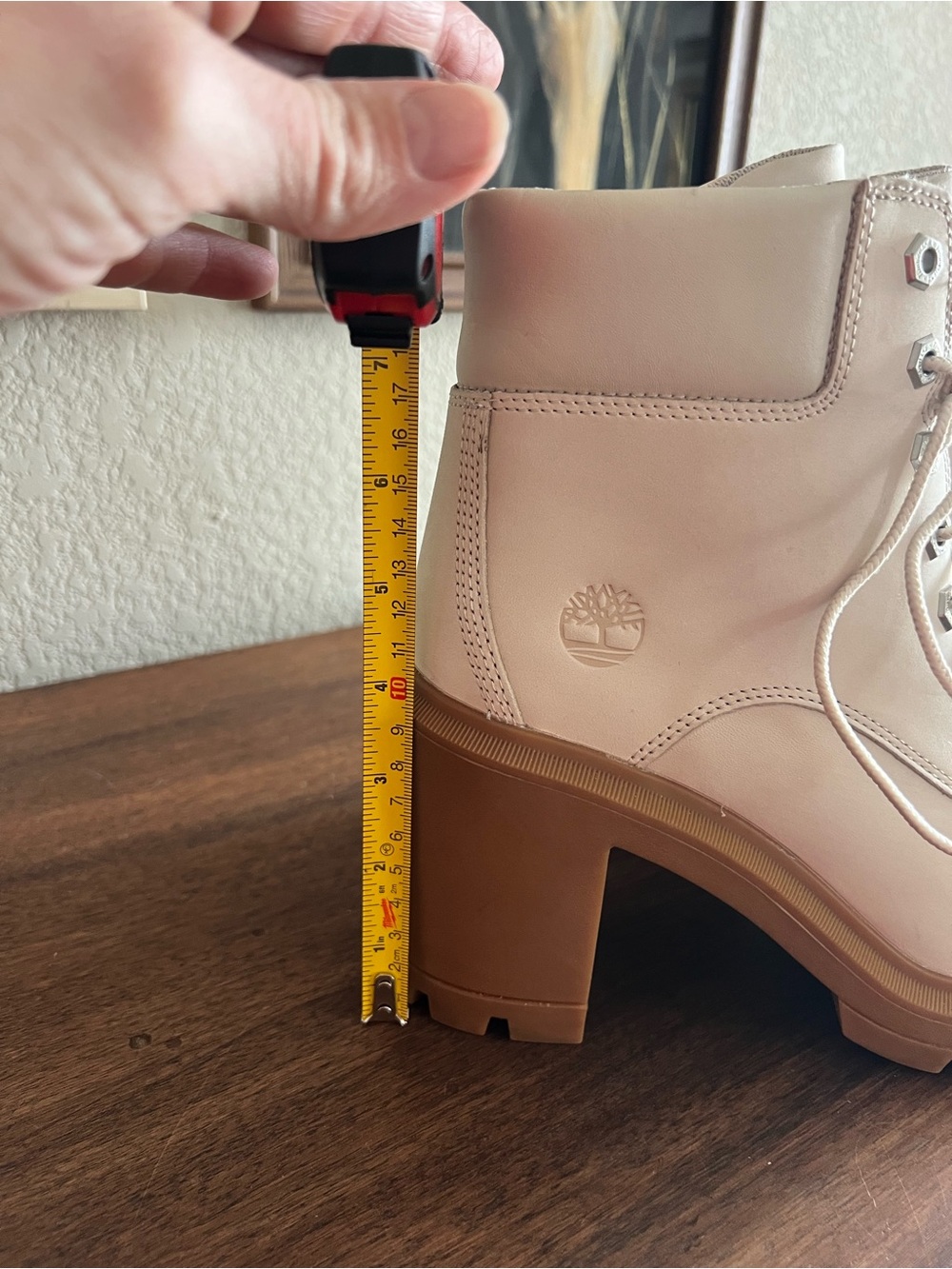 Timberland Cream Lace-Up Heeled Ankle Boots with Tan Platform - Picture 2 of 10